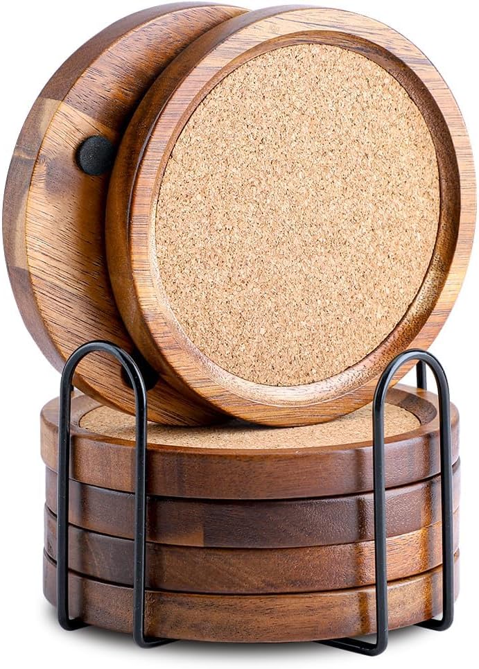 Dessous de verre – en liège, en bois, Lot de 6, 11 cm