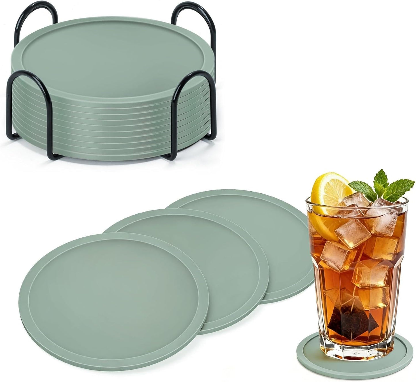 Set de dessous de verre avec support: en silicone, antidérapant, Lot de 10
