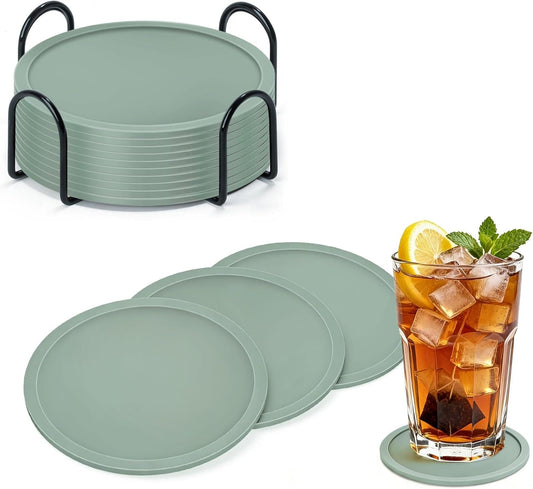 Set de dessous de verre avec support: en silicone, antidérapant, Lot de 10